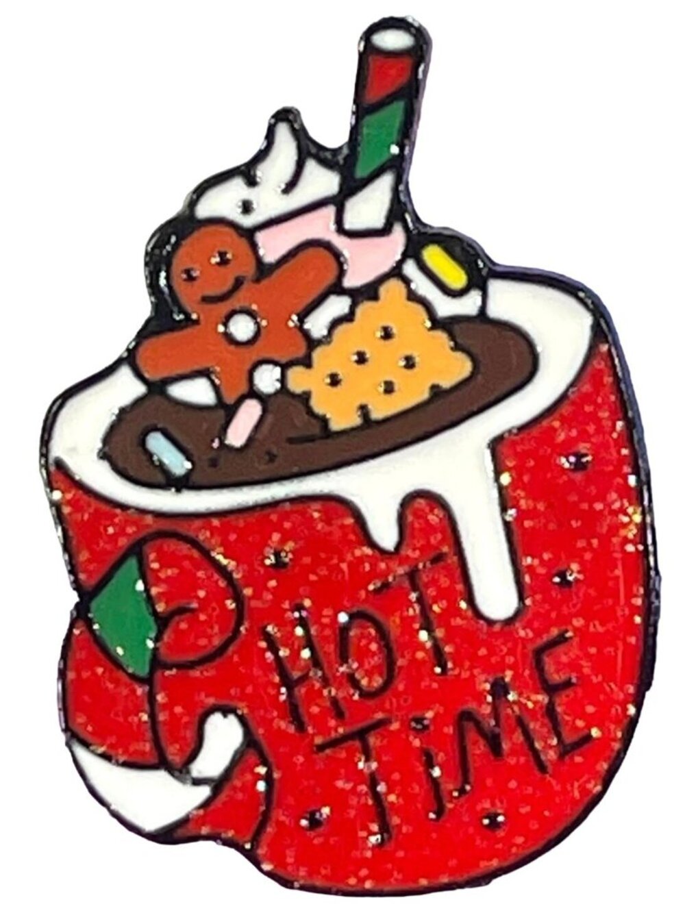 Hot Cocoa Lapel Pin Christmas Cookie Glitter Mug Brooch Jewelry Accessories Gift